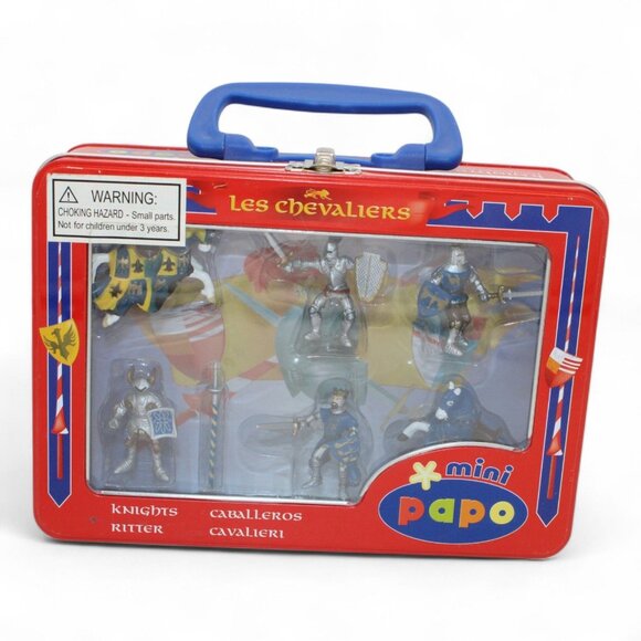 Mini Papo Les Chevaliers Knights Action Figures In Tin Carrying Case - Picture 1 of 6